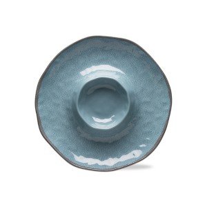 tagltd 15"x15" Veranda Cracked Glazed Solid Wavy Edge Melamine Serveware Chip and Dip Dishwasher Safe Indoor Outdoor Aqua Blue - 1 of 1