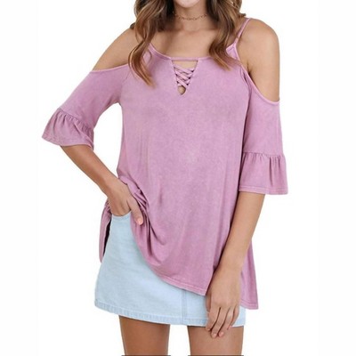 Women's Mineral Washed Cold Shoulder Top - umgee