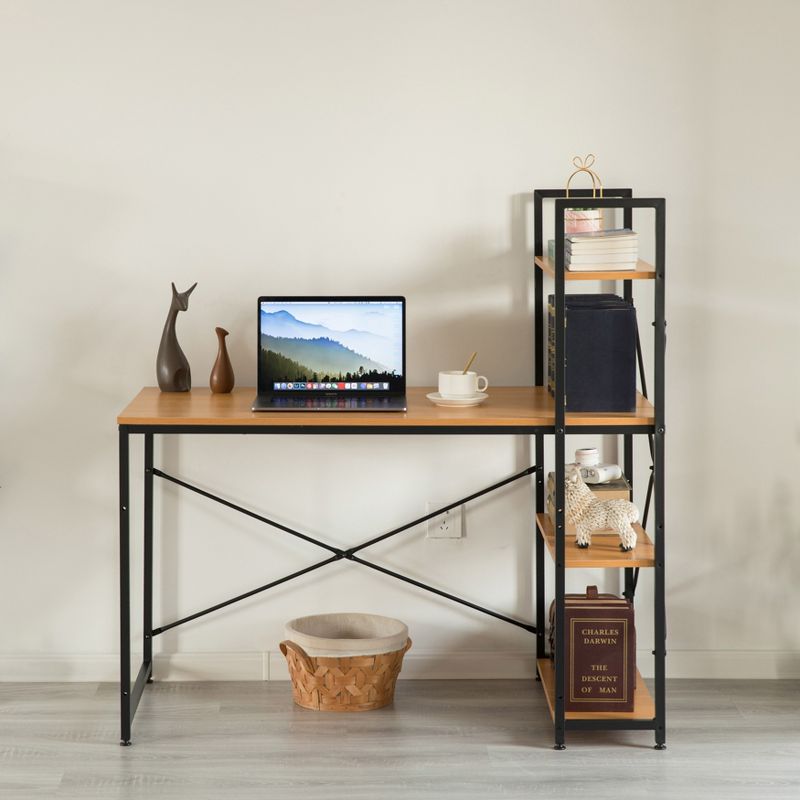 Wood and Metal Industrial Home Office Computer Desk with Bookshelves, 3 of 6
