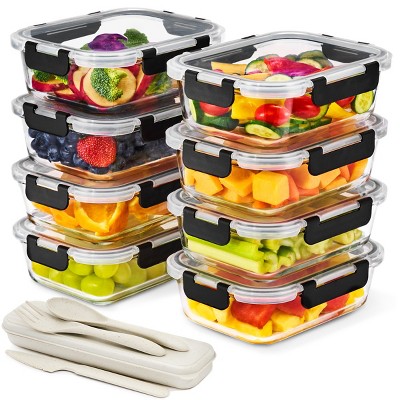 Sorbus 16 Piece Rectangular (1040ml/ 35oz/ 4.4cups) Glass Meal Prep Containers with Airtight Lids - Preserves Freshness, Oven Safe, durable, BPA-free