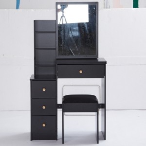 FONTOI Bedside Cabinet Vanity Table&Cushioned Stool, Fashionable Dresser with Sliding Mirror for Bedroom Small Space, Black, 12.6"*50.4"*29.2" - 1 of 4