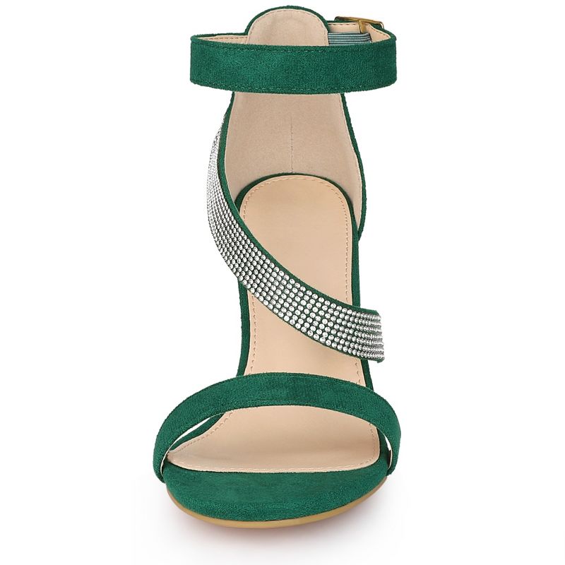 Allegra K Women's Rhinestone Open Toe Block Heels Sandals, 2 of 7
