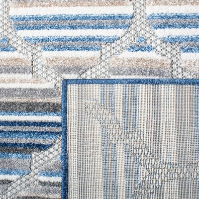 Cabana Geometric Easy-Care Blue/Grey Square Area Rug 3'x3'
