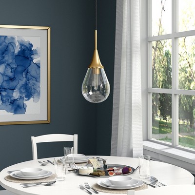 Brass and Clear Glass Teardrop Pendant Light