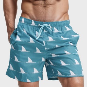 Anna-Kaci Swim Men's Shark Fin Print Swim Trunks with Quick-Dry Fabric and Adjustable Drawstring Waist for Bold Beachwear Style - 1 of 4