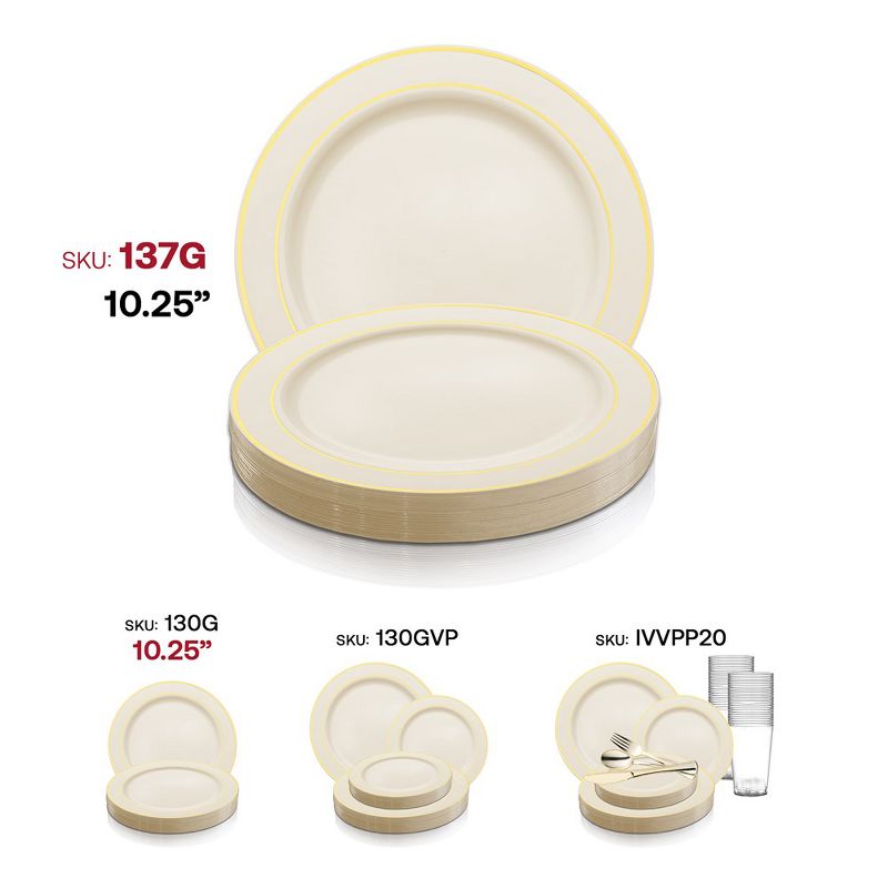 Smarty Had A Party 7.5" Ivory with Gold Edge Rim Plastic Appetizer/Salad Plates (120 Plates), 5 of 7
