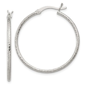 Black Bow Jewelry 1.5mm, Sterling Silver, Textured Round Hoop Earrings, 30mm (1 1/8 In) - 1 of 4
