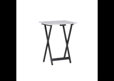Talia 26.4" White and Black Faux Marble Tray Table Set