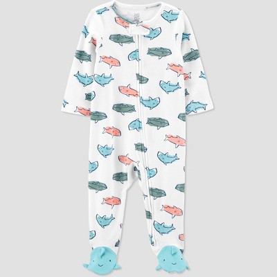 Image of Carter's Just One You® Baby Boys' Shark Footed Pajama - White/Teal Blue 9M