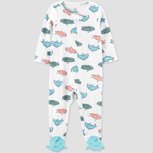 Carter's Just One You® Baby Boys' Shark Footed Pajama - White/Teal Blue - image 1 of 4