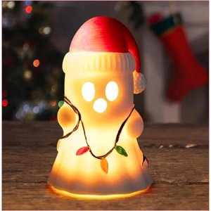 Racxily Christmas Ghost Decor - Halloween White Ghost with Santa Hat Led Night Light Little Boo Figurine Statue Festival Lamp Table Topper - 1 of 4