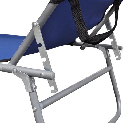 Blue Folding Sun Lounger with Adjustable Canopy and Steel Frame