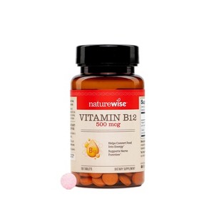 NatureWise Vitamin B12 500 mcg - B12 Supplement for Energy + Mental Clarity & Nervous System Support - Vegan & Non-GMO - USA Manufactured - 1 of 4