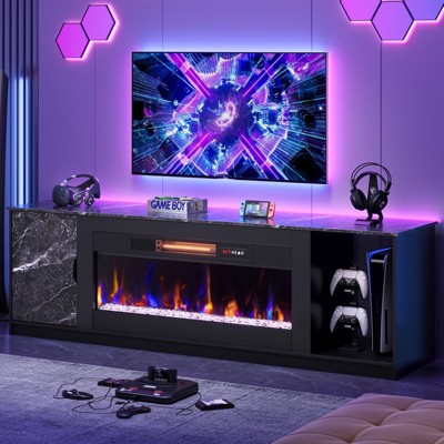 Bestier 70" Modern Fireplace TV Stand for TVs Up to 80" with LED Lights and Storage, PS5 Gaming TV Console for Living Room
