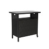 Outdoor Wicker Bar Cart with Storage and Wheels Patio Rattan Beverage Table with Plastic Wood Top for Garden Backyard or Poolside -The Pop Home - 3 of 4