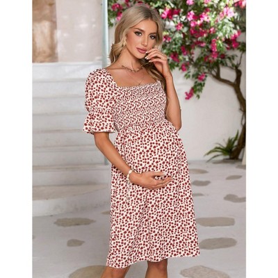 Whizmax Women's Maternity Dress Floral Square Neck A Line Fashion Dress  Short Sleeves Maternity Dress For Photography Red L : Target