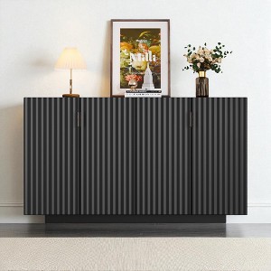 Fluted 4-Door Buffet Cabinet with Adjustable Shelves, Retro Sideboard Storage Cabinet with Soft-Closing Hinges and Cable Holes for Dining Room - 1 of 4