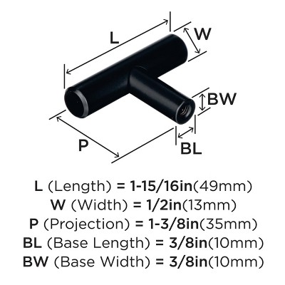 1-15/16" Black Bronze Polished Bar Knob with Mounting Hardware