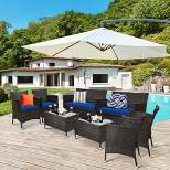 Costway 8PCS Rattan Patio Furniture Set Cushioned Sofa Chair Coffee Table Red\Brown\Turquoise