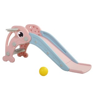 VYNXARIA 2-in-1 Pink Self - Standing Extra - Long Toddler Slide with Basketball Hoop and Ball - 1 of 4