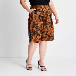 Women's Plus Size High-Rise Bermuda Shorts - Future Collective™ with Kahlana Barfield Brown Brown/Black Palm Print 4X