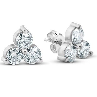 Pompeii3 1 Ct 3 Stone Diamond Earrings 14K White Or Yellow Gold