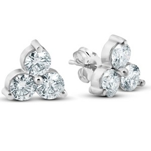 Pompeii3 1 Ct 3 Stone Diamond Earrings 14K White Or Yellow Gold - 1 of 4