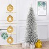 Tangkula 6'Silver Slim Pencil Tree Tinsel Unlit Christmas Tree Artificial 520 Branch Tip - 2 of 4