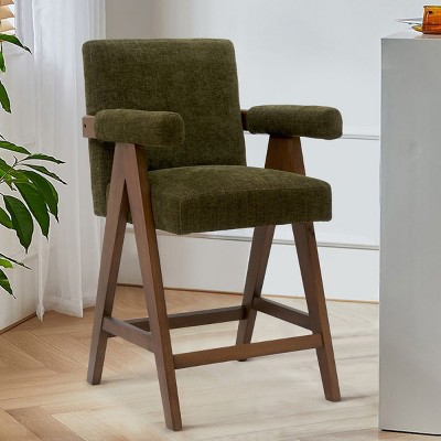 Morgan Solid Wood Counter Height Stools,25.5" Linen Bar Stools Seat and Back With Upside Down "V" shape Solid Wood Legs-Maison Boucle