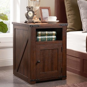 Nightstand with Charging Station, 20" Farmhouse End Table w/Groove Barn Door & Adjustable Shlef for Bedroom - 1 of 4
