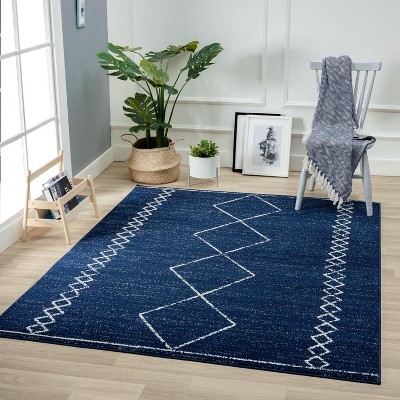 Navy Geometric 8' x 10' Stain-Resistant Synthetic Area Rug