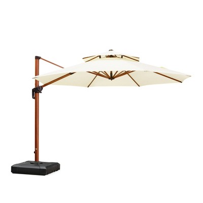 PURPLE LEAF 11ft Outdoor Umbrella with Base Patio Round Large Cantilever Umbrella Windproof Offset Heavy Duty Sun Umbrella for Garden Deck Pool