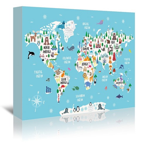 Americanflat Blue Animal World Map By Elena David Canvas Target