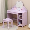 Kids Vanity with Lighted Mirror & Stool, with Drawer & Open Shelves, 2 in 1 Little Girls Vanity Table for 3-9 Yrs Girls - 2 of 4