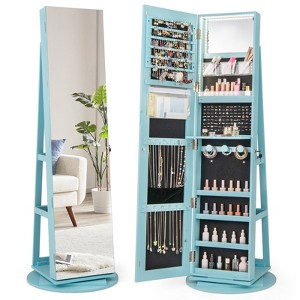 Tangkula 360° Rotating Mirrored Jewelry Cabinet Armoire 3 Color LED Modes Lockable - 1 of 4