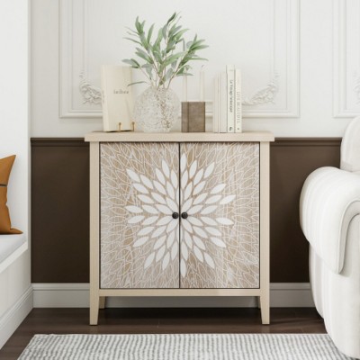 2-Door Carved Storage Cabinet,Accent Cabinet With Adjustable Shelf,Modern Entrance Way Cabinet For Kitchen, Dining Room, Living Room-Cuddlewood