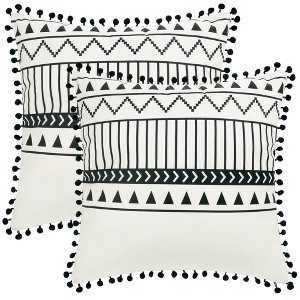 Unique Bargains Decorative Geometric Line Pattern Fringe Pompoms Throw Pillow Covers 2 Pcs - 1 of 4