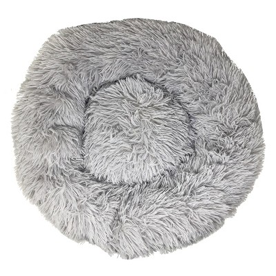 Large Grey Plush and Soft Rounded Dog Bed