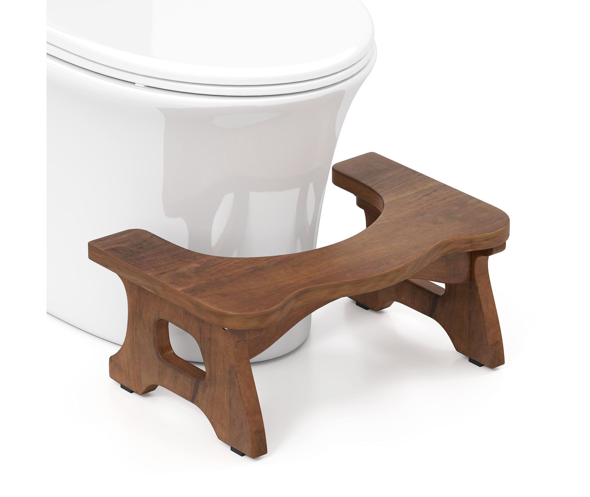 Costway Teak Wood Toilet Stool 7" Squatting Potty Stool for Adults & Kids Pooping Stool