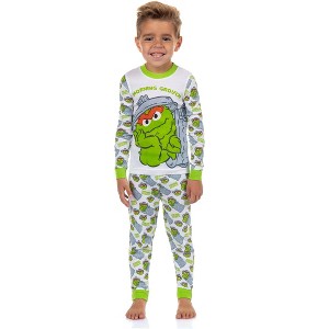 Intimo Oscar the Grouch Toddler Boys' Morning Grouch Tight Fit Pajama Set (6) Multicolored - 1 of 4