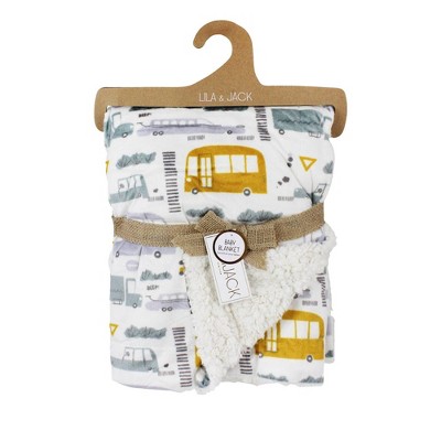 Image of Lila and Jack Baby Blanket Transportation Print Printed Mink with Natural Sherpa Backing Kids' Throw