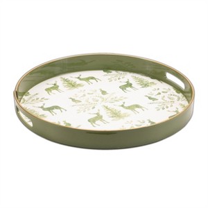 Round Deer and Pine Tree Print Tray 13.5"H - 1 of 2