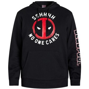 Seven Times Six Marvel Deadpool Hoodie Men's SSHHHH No One Cares Long Sleeve Sweatshirt Black - 1 of 4