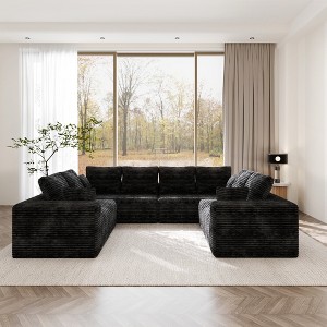 WJSHome 134 Inch Modular Cloud Couch, Boneless Sectional Couches for Living Room, Deep Seat Corduroy Fabric No Assembly Required Sleeper Sofa - 1 of 4