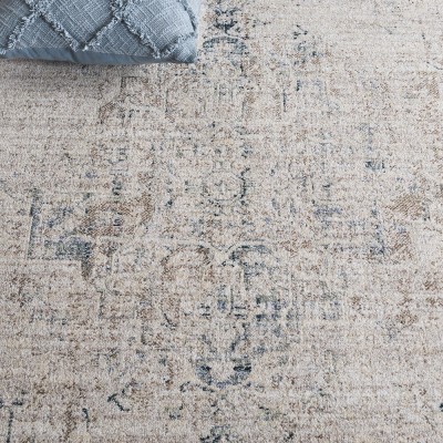 Distressed Blue and Gray Synthetic Rectangular Area Rug
