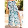 Slickblue Women's Tropical Print Pants, Back Elastic Waist, Side Slit, Pockets, Pleated, Teal Color, Size S-L - 2 of 4