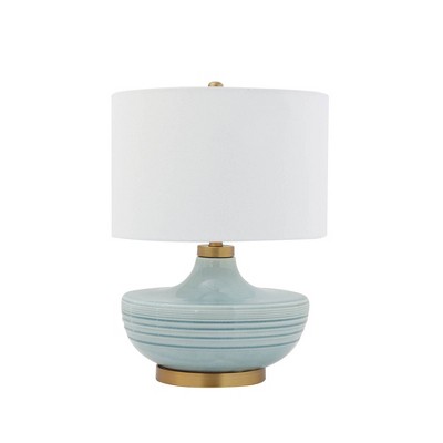 Striped Ceramic Table Lamp with Linen Shade Aqua/White - 3R Studios