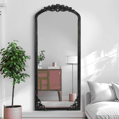 Lirago Arch Solid Wood Mirror Ornate Mirror Wall Mirror Retro Mirror with Carved Frame 67*28 Caramel