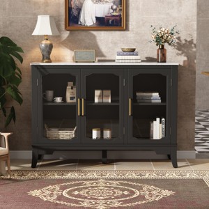 48" Sideboard Buffet Cabinet with Glass Doors and Adjustable Shelves, Modern Storage Cabinet for Living or Dining Room-3irtyhousy - 1 of 4