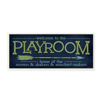 7"x0.5"x17 Playroom Home of Mischief Makers Blue Kids' Wall Plaque Art - Stupell Industries